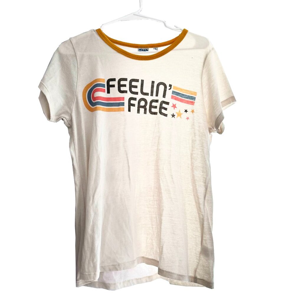 SOLD--JUNK FOOD Feelin' Free 1970s Style Shirt Size L